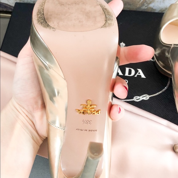 Prada gold peep toe pump main image 0